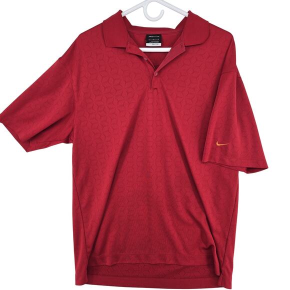 Nike Golf Polo Shirt Mens Large Red‎ Fit Dry Performance Geometric Pattern - Picture 1 of 12